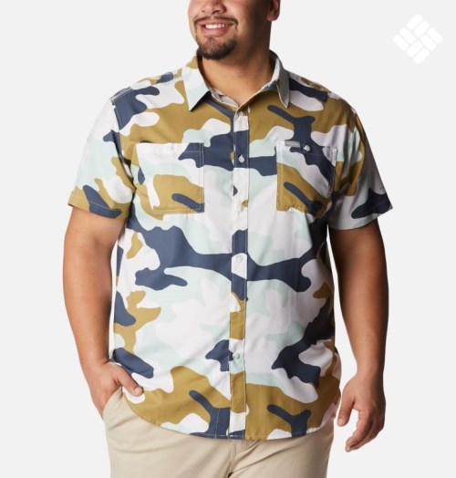 Men's Columbia Utilizer Printed Woven Short Sleeve Shirts Camo | Plus Size CA-B8L01